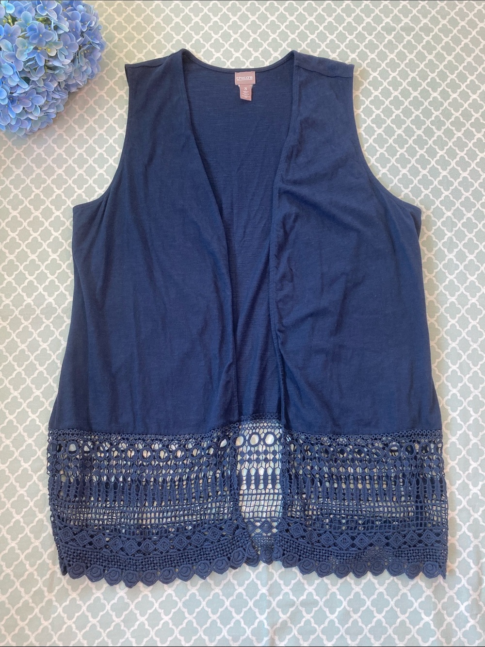 Chico’s Navy Crochet Hem Vest 3/XL